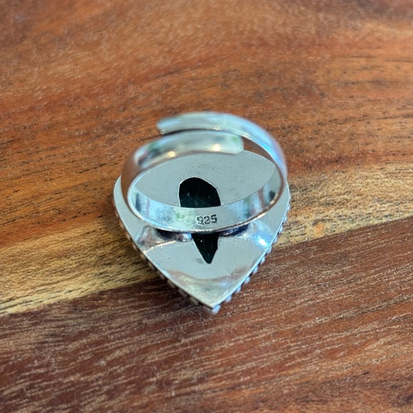 Natural Green Jade 925 Sterling Silver Ring size 6 Adjustable Jewelry - Picture 5 of 9